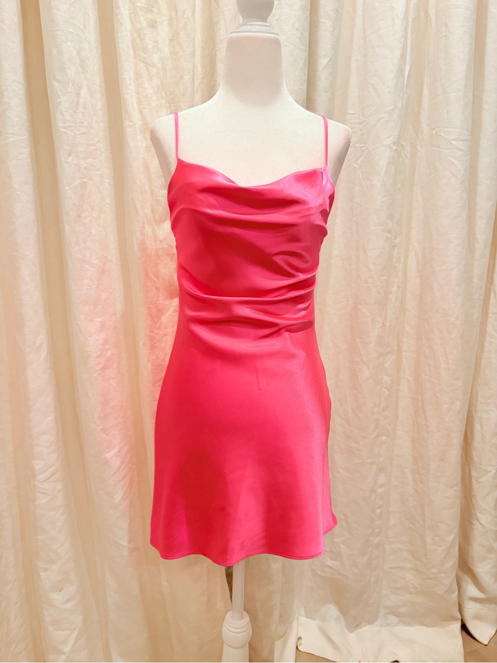 Satin Cowl Neck Mini Dress in Hot Pink
